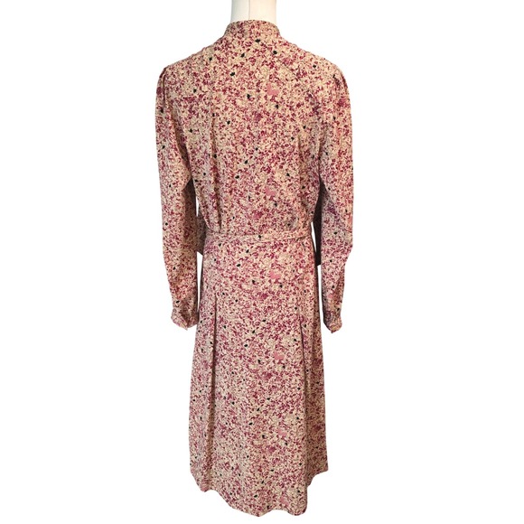 Margaret Selection Paris vintage‎ 80 Floral Print Midi Dress Belted Long Sleeve - Picture 7 of 12